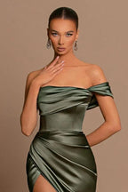 Elegant Long Mermaid One Shoulder Satin Formal Prom Dresses with Slit by BIZTUNNEL