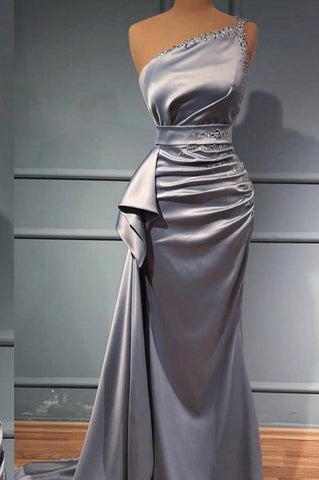 Elegantes langes Meerjungfrau-Abschlussballkleid mit One-Shoulder-Träger aus Satin mit Glitzer