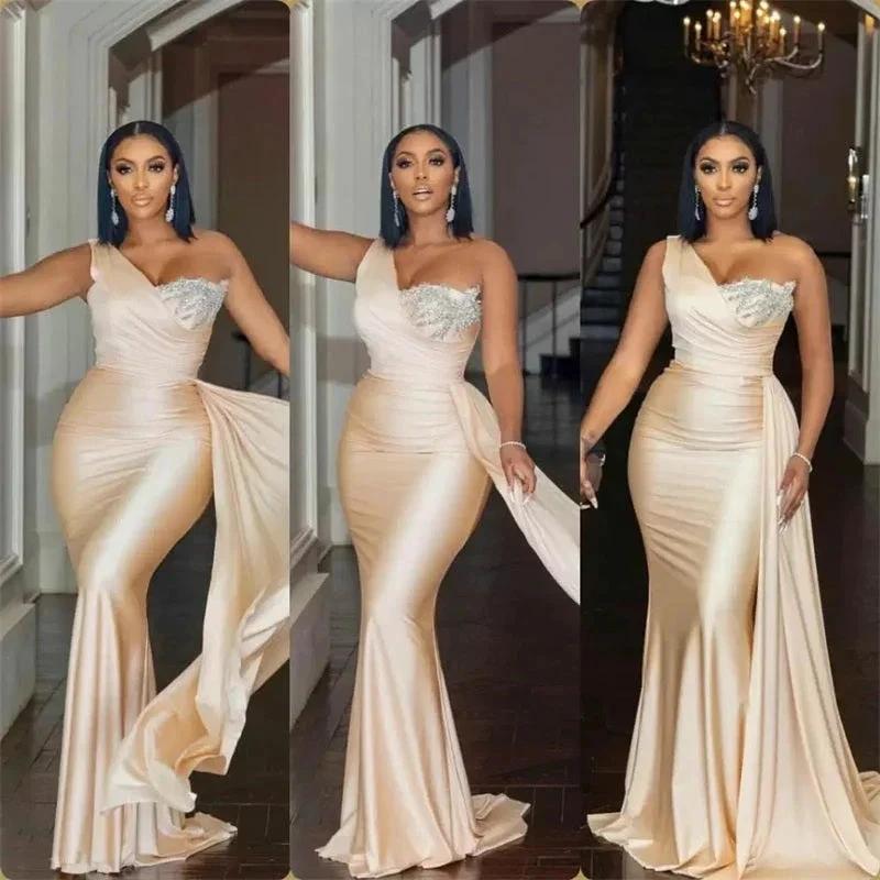 Elegant Long Mermaid One Shoulder Sequined Prom Dress With Ruffles by misshow.com