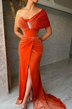 Elegant Long Mermaid One Shoulder Sleeveless Prom Dress With Slit by misshow.com