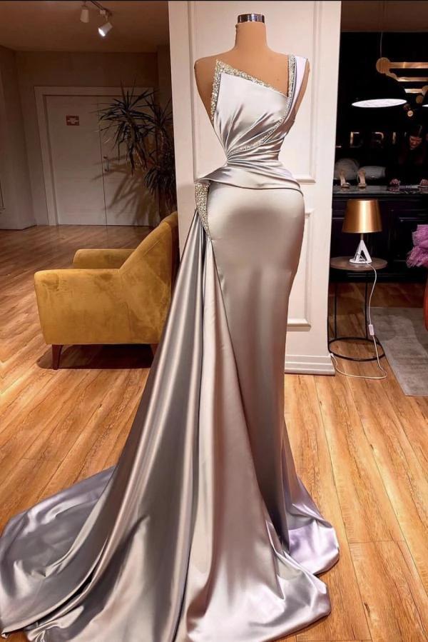 Elegant Long Mermaid One Shoulder Sleeveless Satin Prom Dress by BIZTUNNEL