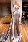 Elegant Long Mermaid One Shoulder Sleeveless Satin Prom Dress by BIZTUNNEL
