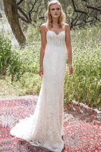 Elegant Long Mermaid Spaghetti Strap Lace Backless Wedding Dress by BIZTUNNEL