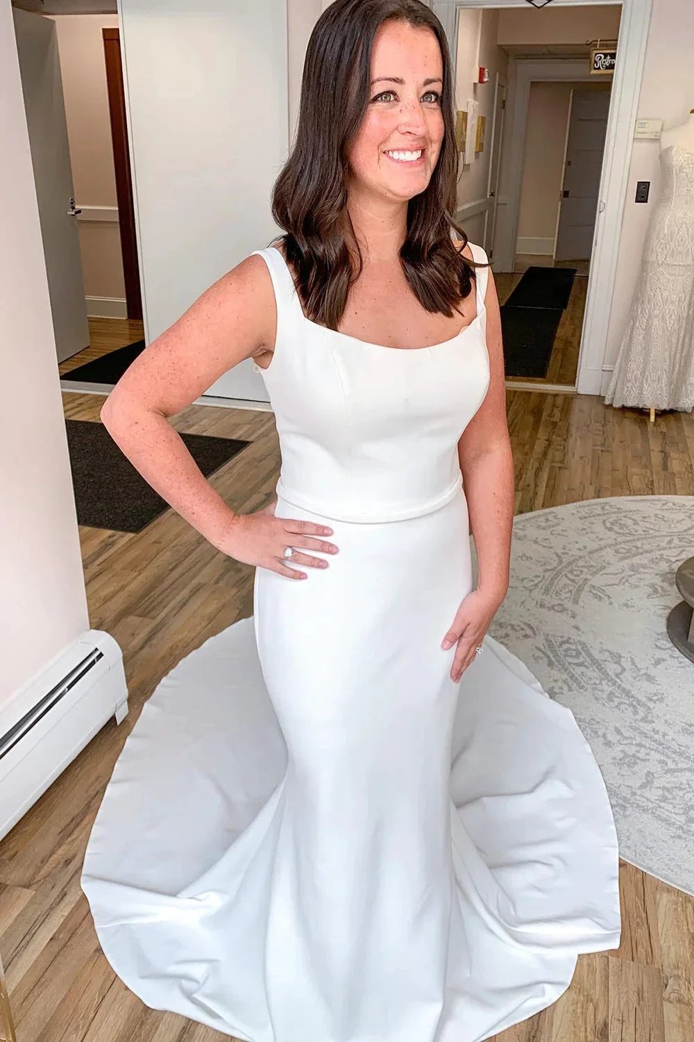 Elegant Long Mermaid Spaghetti Straps Satin Open Back Wedding Dress by BIZTUNNEL
