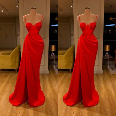 Elegant Long Mermaid Spaghetti Straps Satin Sleeveless Prom Dress