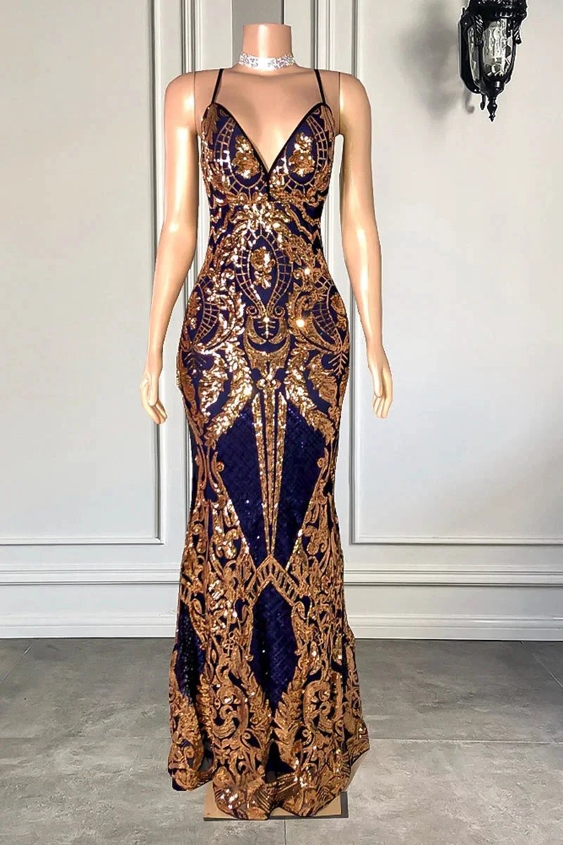 Elegant Long Mermaid Spaghetti Straps V-neck Lace Sleeveless Prom Dress by misshow.com