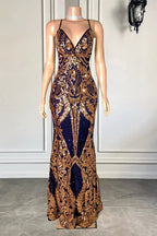 Elegant Long Mermaid Spaghetti Straps V-neck Lace Sleeveless Prom Dress by misshow.com