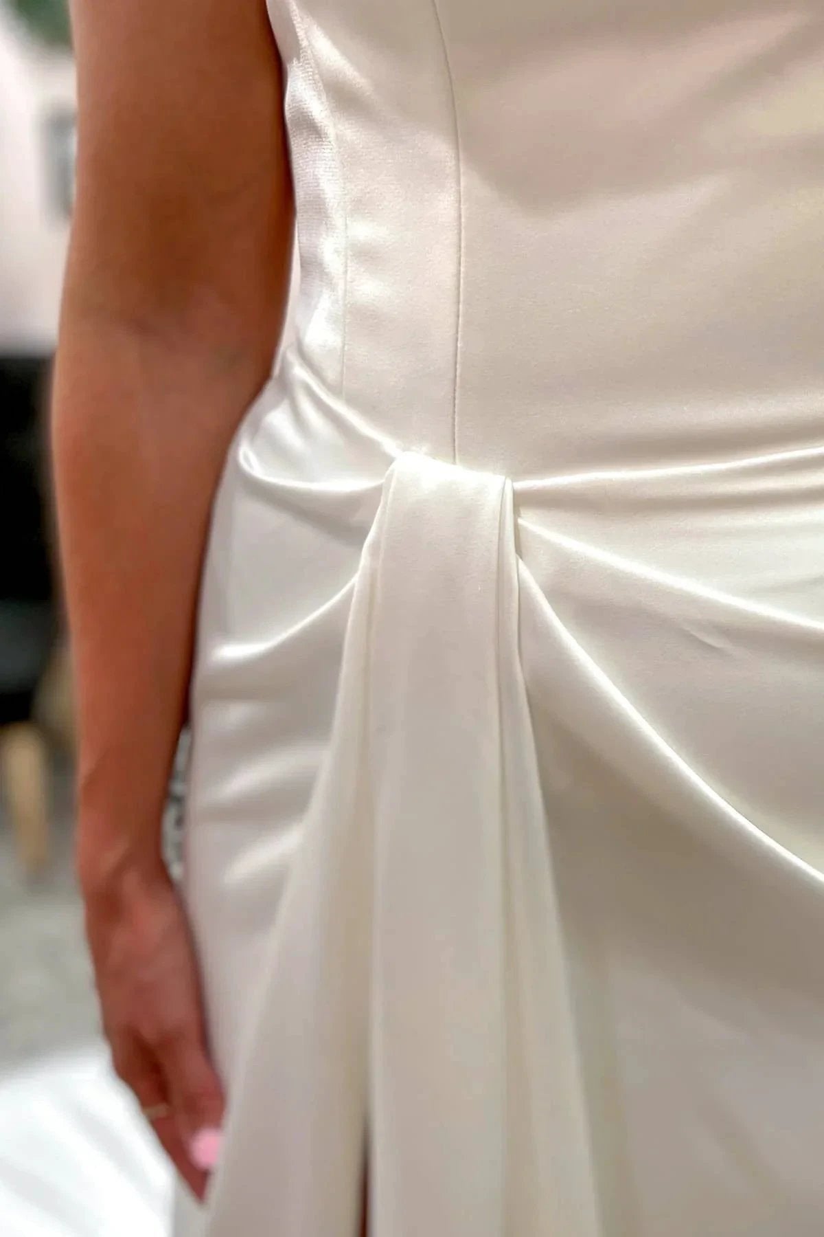 Elegant Long Mermaid Sweetheart Backless Satin Wedding Dress with Split by BIZTUNNEL