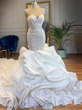 Elegant Long Mermaid Sweetheart Lace Up Crystal Wedding Dresses by BIZTUNNEL