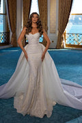 Elegant Long Mermaid Sweetheart Lace Wedding Dress with Detachable Train by BIZTUNNEL