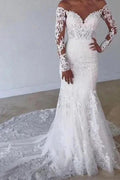 Elegant Long Mermaid Sweetheart Lace Wedding Dress with Sleeves by BIZTUNNEL