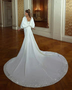 Elegant Long Mermaid Sweetheart Long Sleeves Beading Wedding Dress With Train by misshow.com