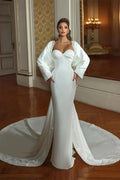 Elegant Long Mermaid Sweetheart Long Sleeves Beading Wedding Dress With Train by misshow.com