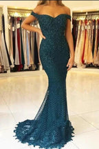 Elegant Long Mermaid Sweetheart Off-the-shoulder Tulle Prom Dress by BIZTUNNEL