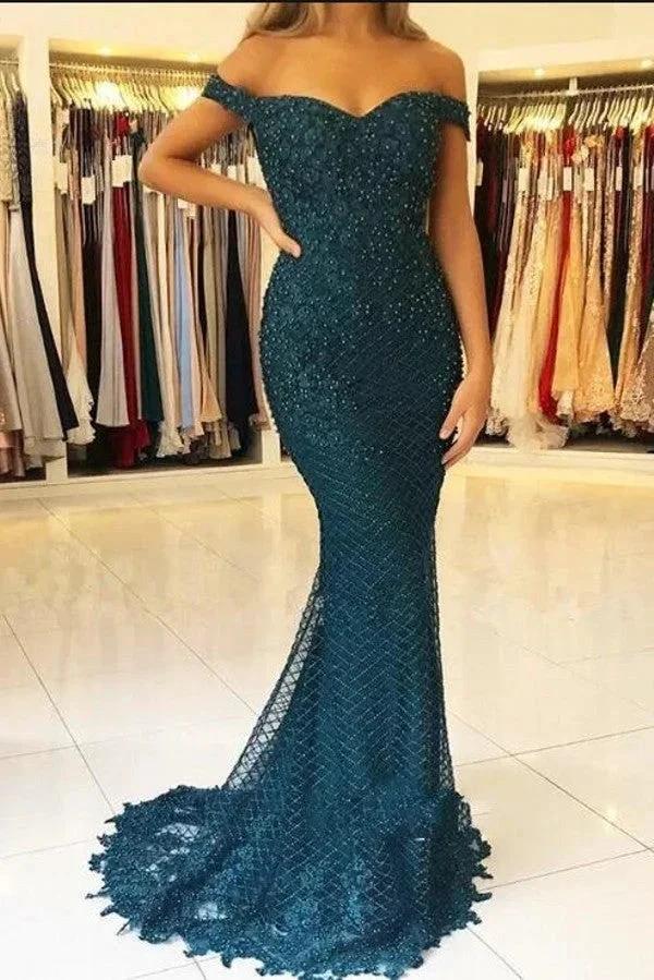 Elegant Long Mermaid Sweetheart Off-the-shoulder Tulle Prom Dress by BIZTUNNEL