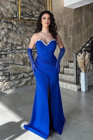 Elegant Long Mermaid Sweetheart Slevveless Floor Length Prom Dress With Slit
