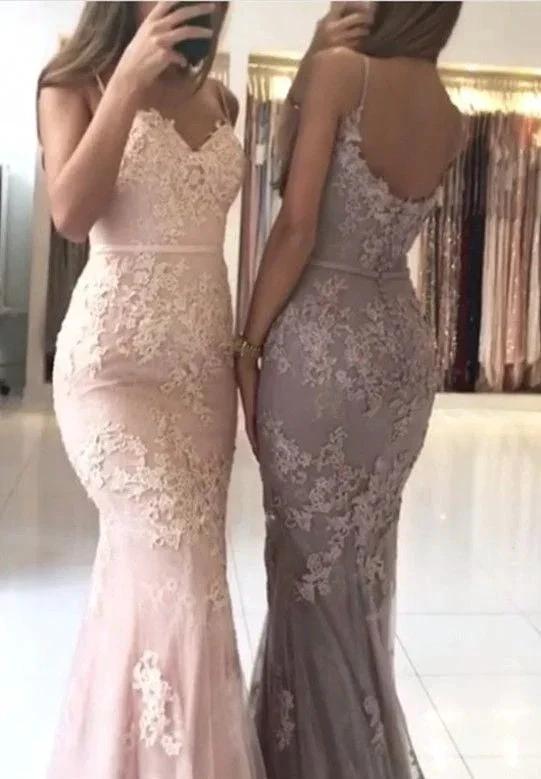 Elegant Long Mermaid Sweetheart Spaghetti-Straps Lace Appliques Prom Dress by BIZTUNNEL
