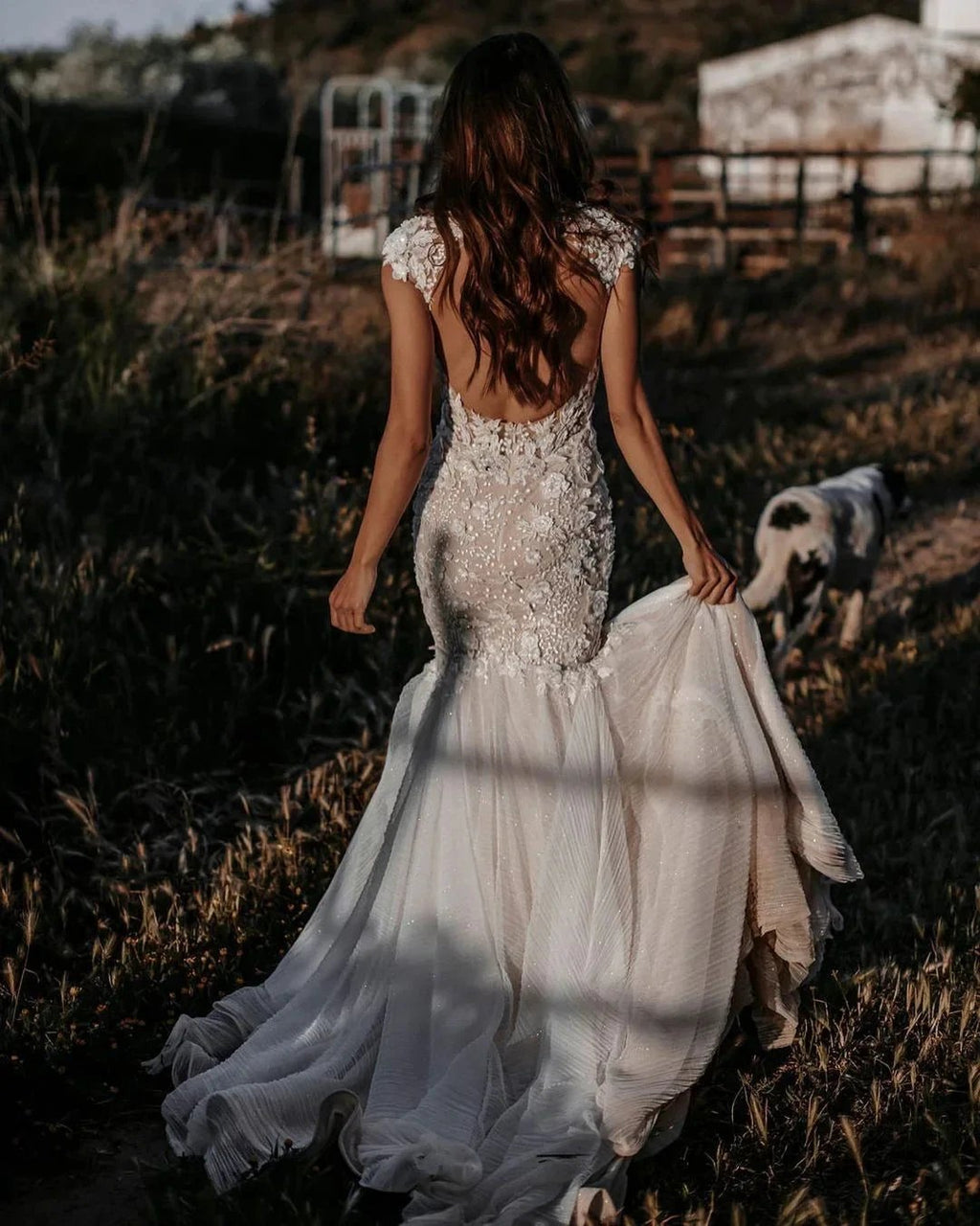 Elegant Long Mermaid Sweetheart Tulle Lace Backless Wedding Dress by BIZTUNNEL