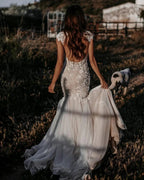 Elegant Long Mermaid Sweetheart Tulle Lace Backless Wedding Dress by BIZTUNNEL