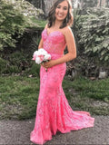 Elegant Long Mermaid Sweetheart Tulle Lace Formal Graduation Prom Dresses by BIZTUNNEL