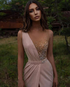 Elegant Long Mermaid V-neck Beading Prom Dress With Slit by BIZTUNNEL
