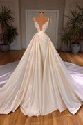 Elegant Long Mermaid V-neck Spaghetti Strap Satin Lace Wedding Dress by BIZTUNNEL