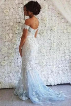 Elegant Long Off-the-shoulder Lace Mermaid Prom Dresses with Glitter by misshow.com