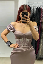 Elegant Long Off-The-Shoulder Satin Mermaid Prom Dress With Rhinestone by misshow.com