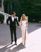 Elegant Long Off-the-shoulder Satin Wedding Dress With Slit by misshow.com