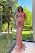 Elegant Long Off-the-shoulder Sequined Mermaid Evening Dresses With Long Sleeves by misshow.com