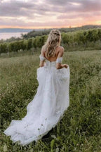 Elegant Long Off-the-Shoulder Tulle Floral Lace Wedding Dress by misshow.com