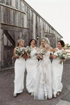 Elegant Long Off-the-Shoulder Tulle Floral Lace Wedding Dress by misshow.com