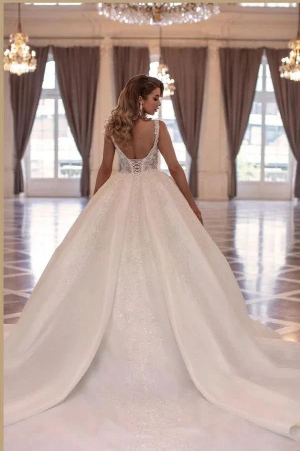 Elegant Long Princess A-line Sleeveless Wedding Dresses With Lace by misshow.com