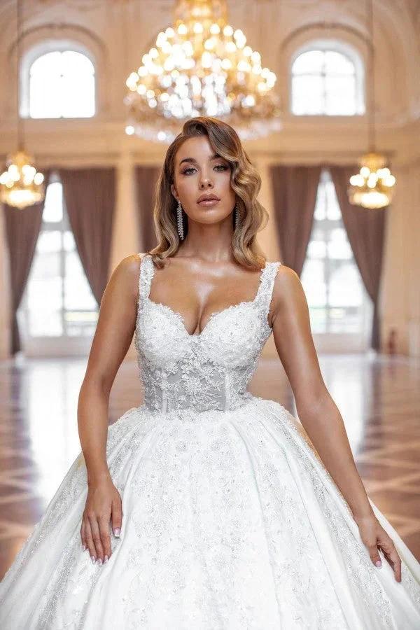 Elegant Long Princess A-line Sleeveless Wedding Dresses With Lace by misshow.com