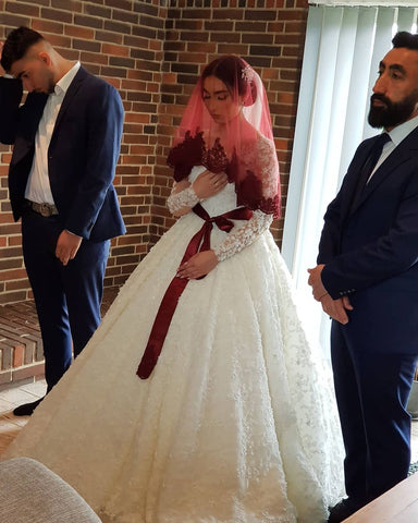 Elegant Long Princess Tulle Lace Wedding Dresses with Sleeves