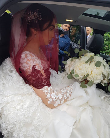 Elegant Long Princess Tulle Lace Wedding Dresses with Sleeves