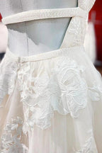 Elegant Long Princess V-neck Tulle Backless Wedding Dress with Lace by BIZTUNNEL