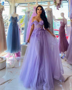 Elegant Long Purple A-line Off-the-shoulder Sleeveless Prom Dress With Lace by misshow.com