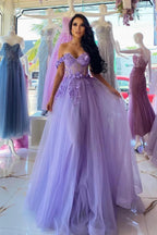 Elegant Long Purple A-line Off-the-shoulder Sleeveless Prom Dress With Lace by misshow.com