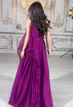 Elegant Long Purple A-line Strapless Laced-up Prom Dress by misshow.com