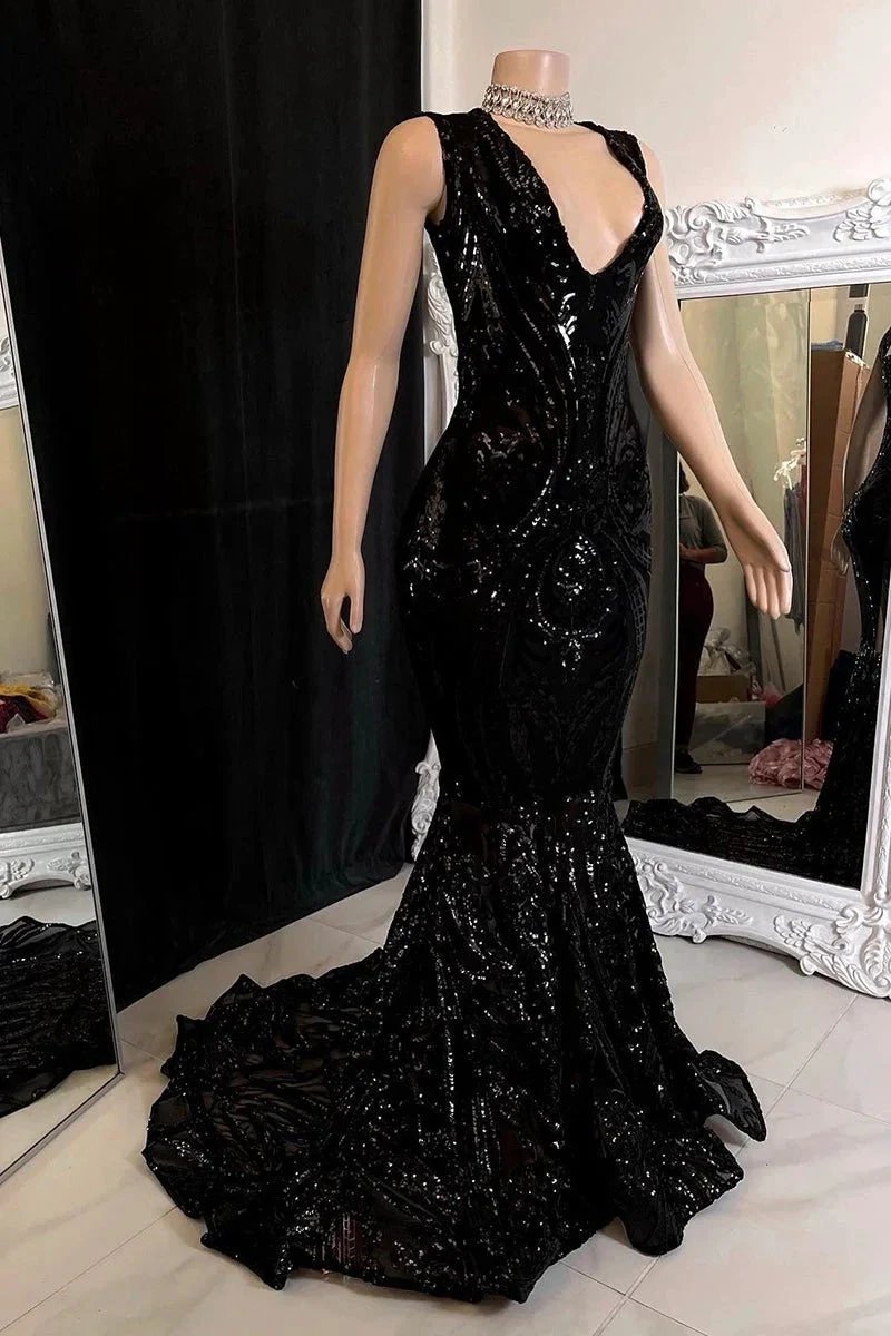 Elegant Long Red Mermaid Sleeveless Prom Dress With Lace by misshow.com