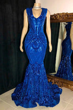 Elegant Long Red Mermaid Sleeveless Prom Dress With Lace by misshow.com