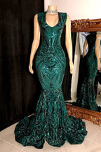Elegant Long Red Mermaid Sleeveless Prom Dress With Lace by misshow.com