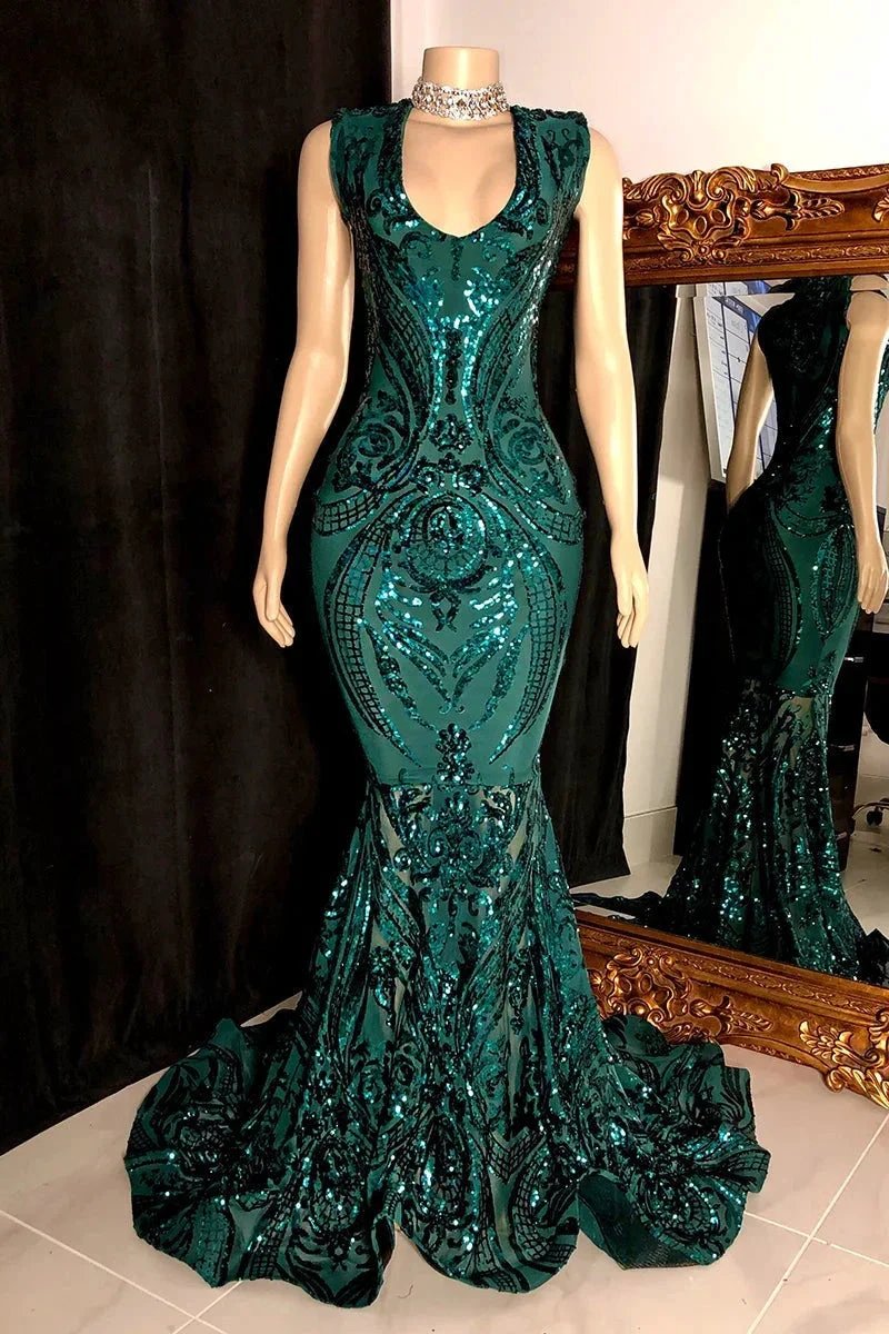 Elegant Long Red Mermaid Sleeveless Prom Dress With Lace by misshow.com