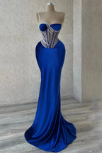 Elegant Long Royal Blue One Shoulder Mermaid Sequined Beading Prom Dress With Lace by misshow.com