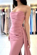 Elegant Long Simple Sleeveless Dusty Pink Evening Dresses With Slit by misshow.com
