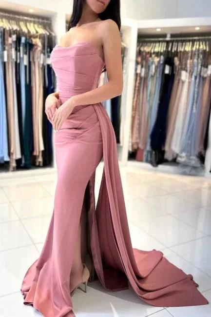 Elegant Long Simple Sleeveless Dusty Pink Evening Dresses With Slit by misshow.com
