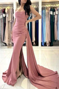 Elegant Long Simple Sleeveless Dusty Pink Evening Dresses With Slit by misshow.com