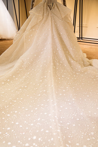 Elegant Long Sleeve Beading Lace-up Tulle Ball Gowns Sparkle Wedding Dress