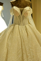 Elegant Long Sleeve Sweetheart Lace-up Ivory Tulle Ball Gown Wedding Dress by misshow.com